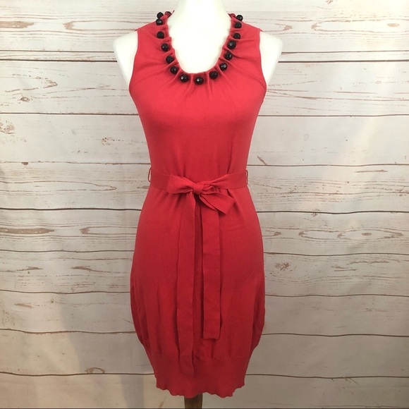 Milly New York Red Black Beaded Bejeweled Sweater Dress - Picture 1 of 10